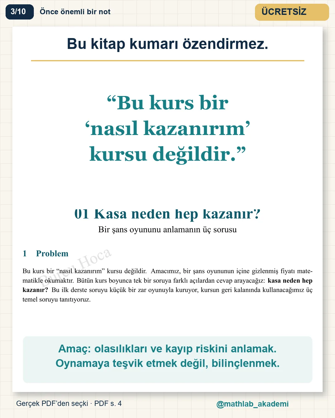 Şans Oyunlarının Matematiği kitabından örnek sayfa 3