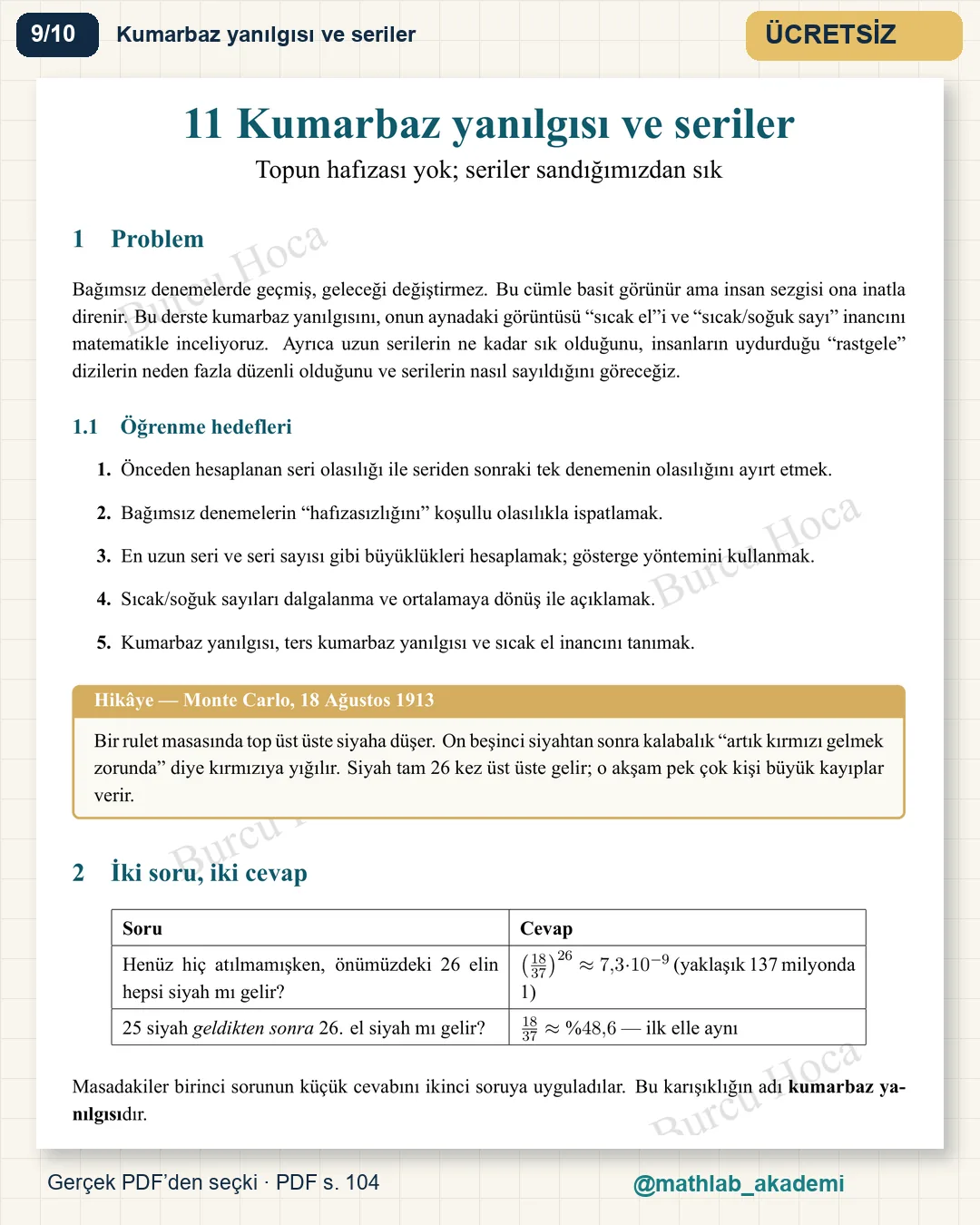 Şans Oyunlarının Matematiği kitabından örnek sayfa 9