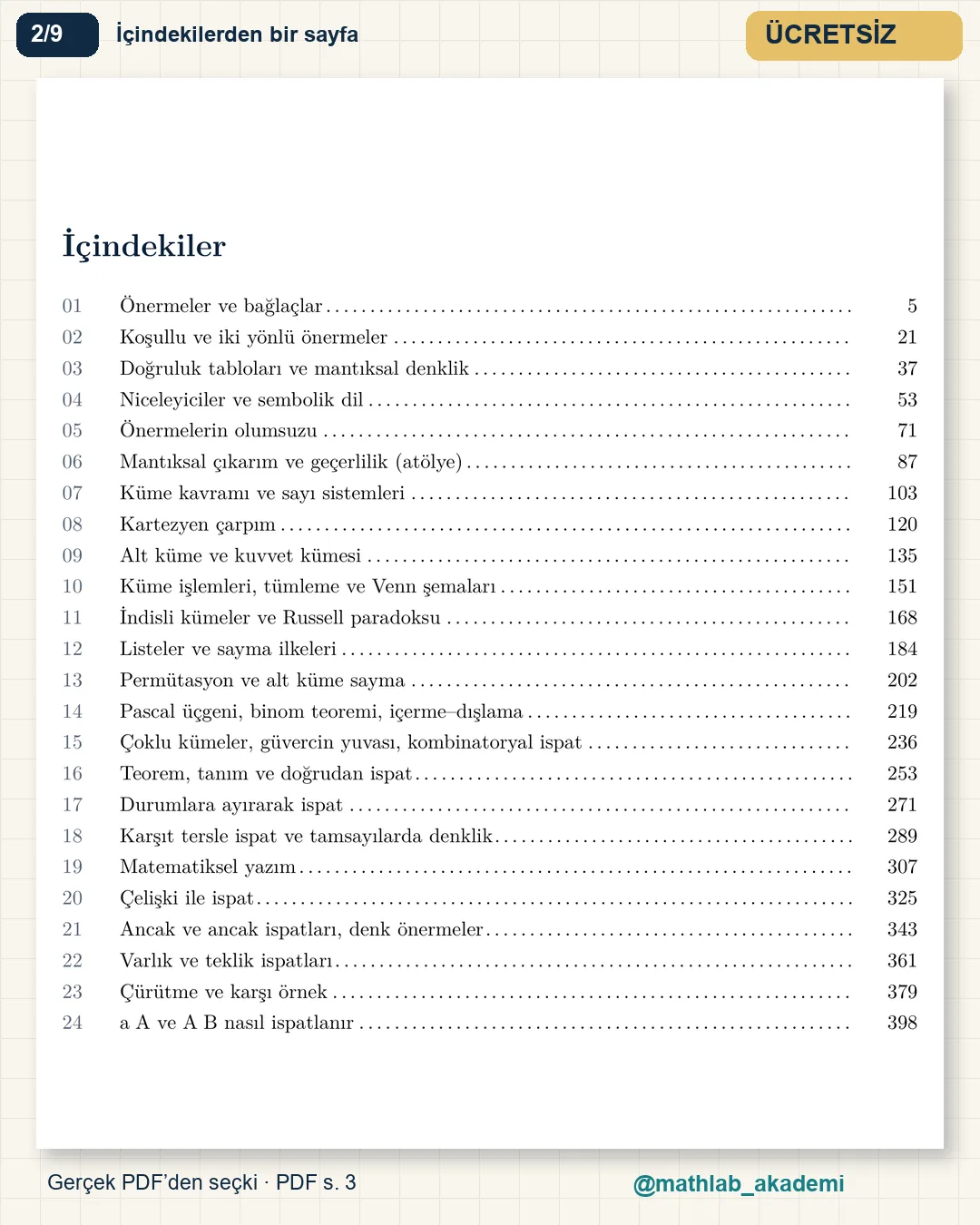Soyut Matematik I kitabından örnek sayfa 2