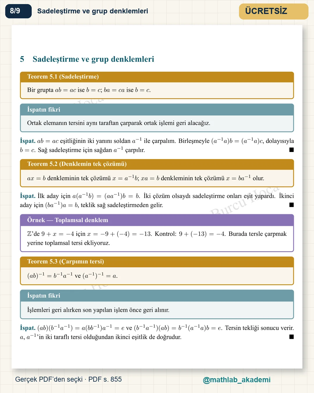 Soyut Matematik I kitabından örnek sayfa 8
